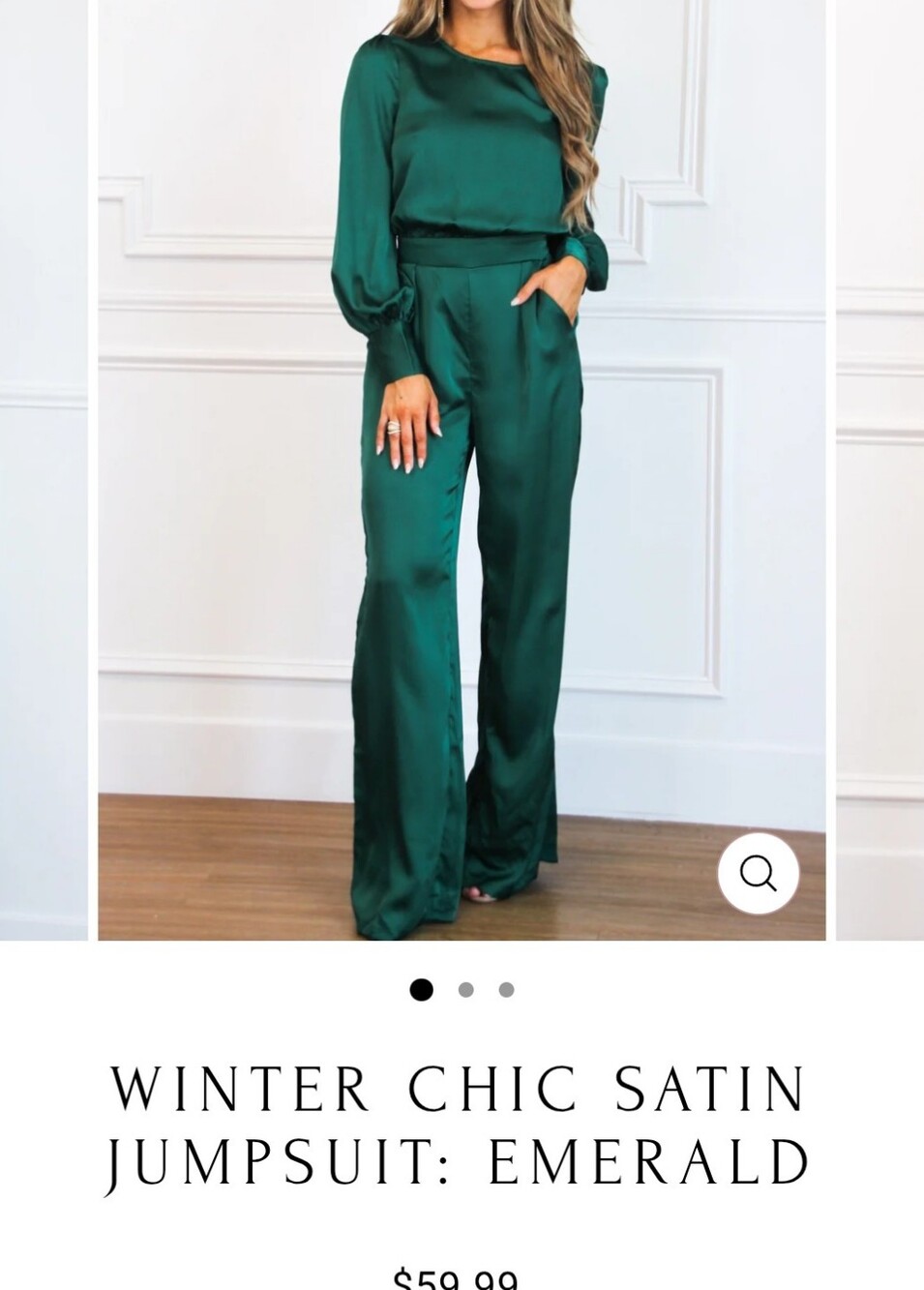 Emerald Satin Long-Sleeve Wide-Leg Jumpsuit